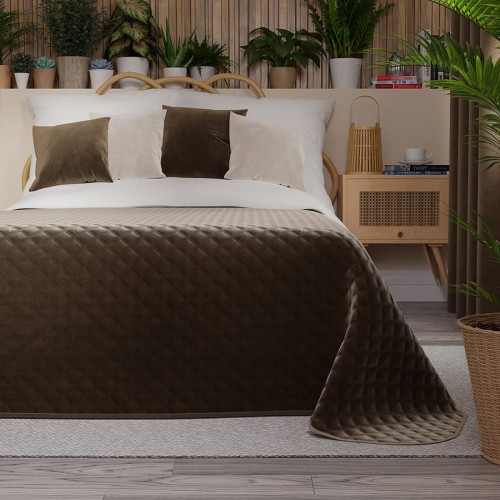 Narzuta dekoracyjna pikowana, brązowa 220x240 cm welwetowa