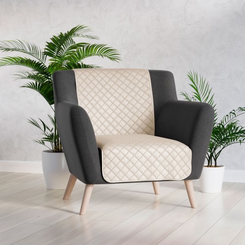 Narzuta dekoracyjna 70x160 cm jasna beżowa– welwetowa narzuta na fotel, pikowana hot press