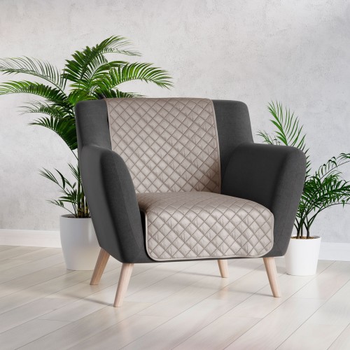 Narzuta dekoracyjna 70x160 cm szaro-beżowa– welwetowa narzuta na fotel, pikowana hot press