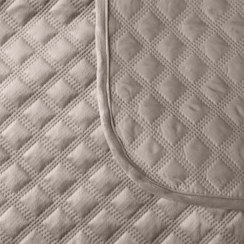 Narzuta dekoracyjna 70x160 cm szaro-beżowa– welwetowa narzuta na fotel, pikowana hot press