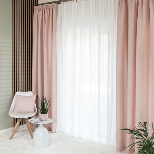 Zasłona gotowa 140x250 cm pudrowa różowa na taśmie, strukturalna, elegancka