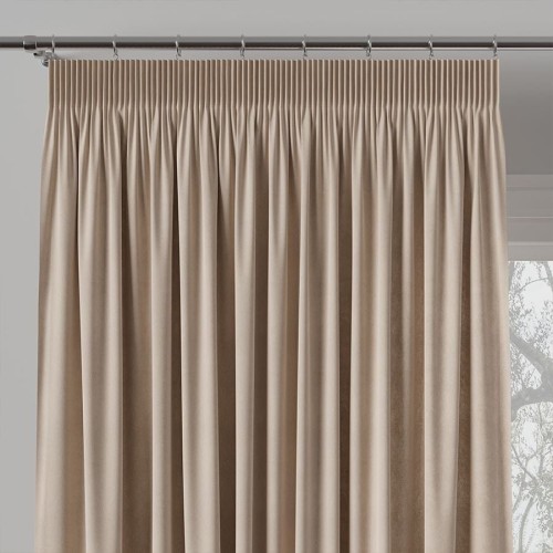Zasłona welwetowa blackout 140x260 cm chłodna jasna beżowa na taśmie, elegancka przyciemniająca