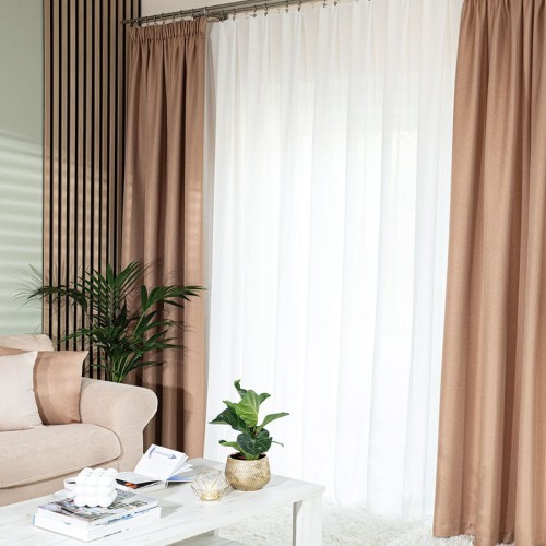 Zasłona gotowa na taśmie – 140 × 250 cm ciemna beżowa
