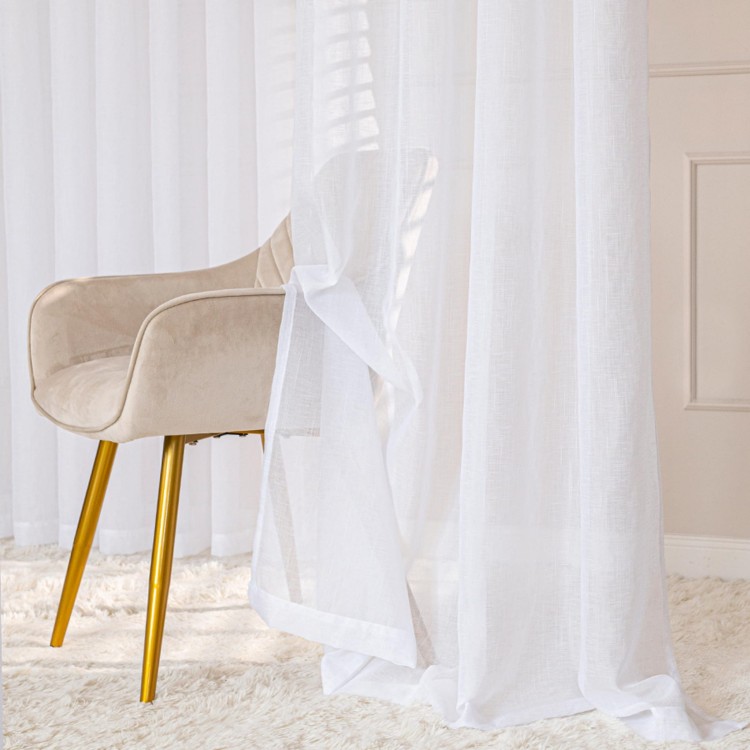 Firana biała na przelotkach 300×250 cm – gładka, elegancka firana gotowa z listwą
