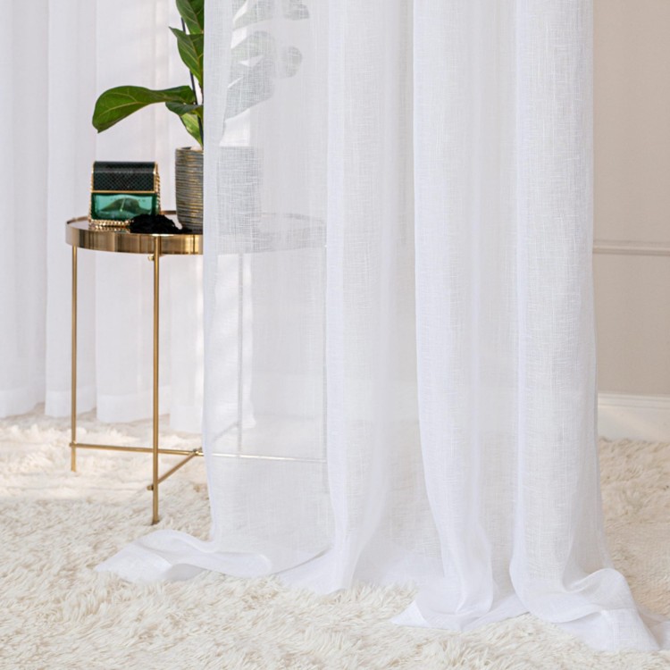 Firana biała na przelotkach 400×250 cm – gładka, elegancka firana gotowa z listwą