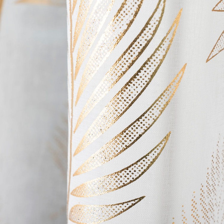 Firana gotowa na przelotkach 140×250 cm – biała ze złotym połyskiem, elegancka dekoracja okna