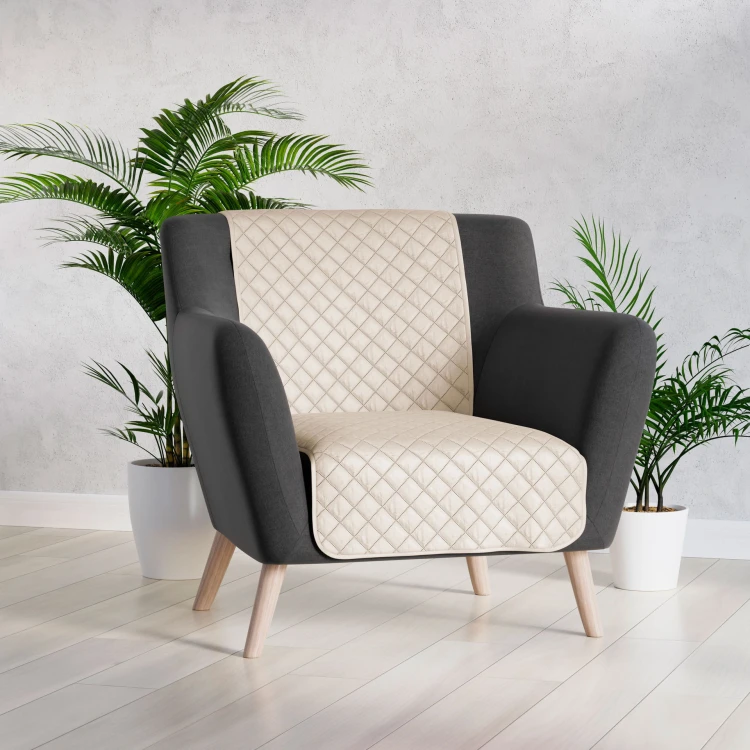 Narzuta dekoracyjna 70x160 cm jasna beżowa– welwetowa narzuta na fotel, pikowana hot press