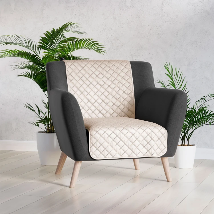 Narzuta dekoracyjna 70x160 cm kremowa – welwetowa narzuta na fotel, pikowana hot press