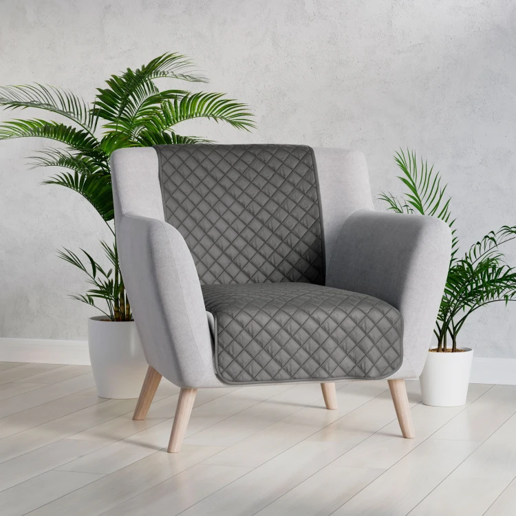 Narzuta dekoracyjna 70x160 cm ciemna szara – welwetowa narzuta na fotel, pikowana hot press