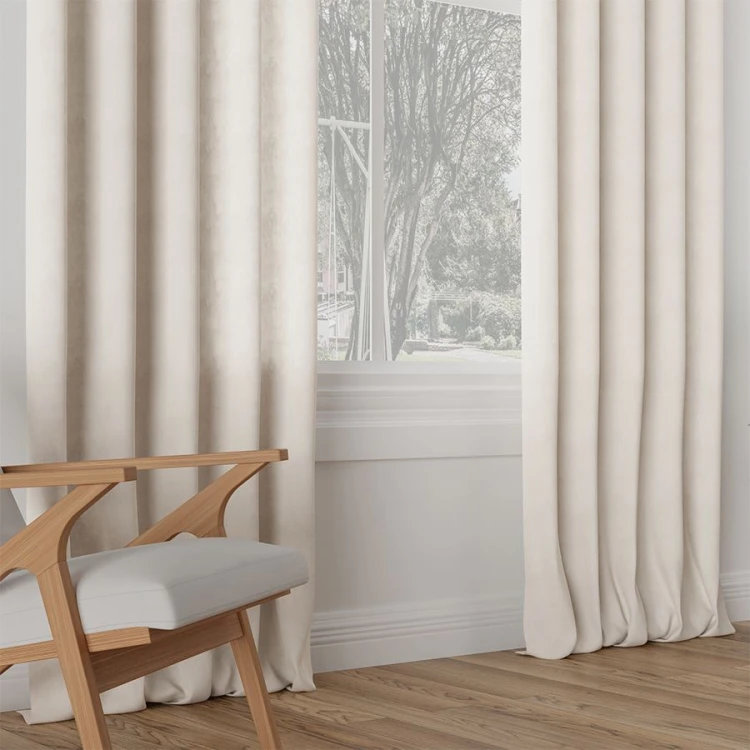 Zasłona welwetowa blackout 140x260 cm chłodna kremowa na taśmie, elegancka przyciemniająca