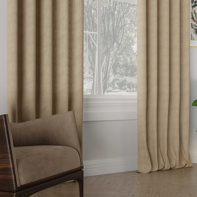 Zasłona welwetowa blackout 140x260 cm beżowa na taśmie, elegancka przyciemniająca