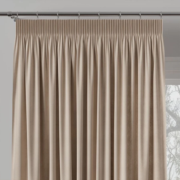 Zasłona welwetowa blackout 140x260 cm chłodna jasna beżowa na taśmie, elegancka przyciemniająca