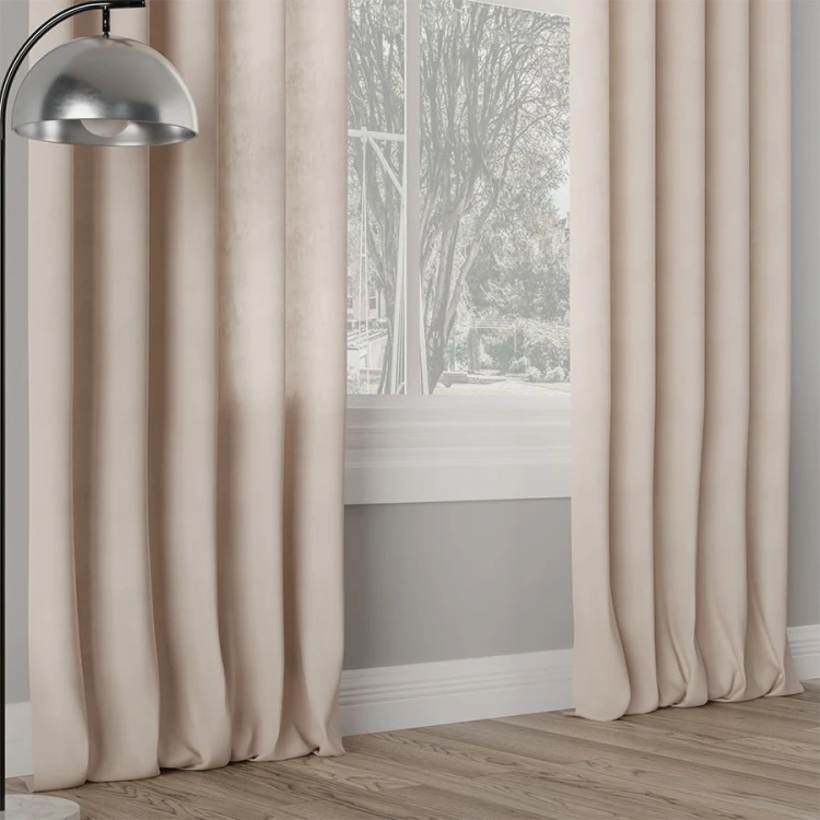 Zasłona welwetowa blackout 140x260 cm chłodna jasna beżowa na taśmie, elegancka przyciemniająca
