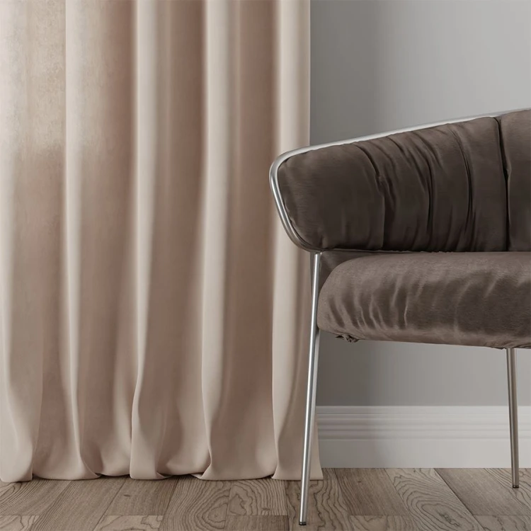 Zasłona welwetowa blackout 140x260 cm chłodna jasna beżowa na taśmie, elegancka przyciemniająca
