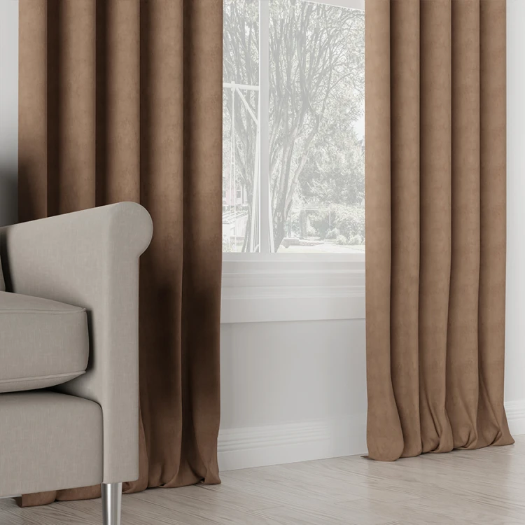 Zasłona welwetowa blackout 140x260 cm ciepła brązowa na taśmie, elegancka przyciemniająca