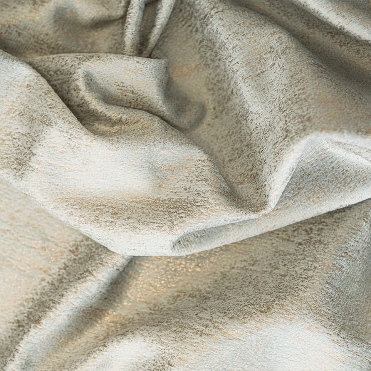 Zasłona gotowa na przelotkach, pastelowy szary ze złotym wzorem, 140x250 cm