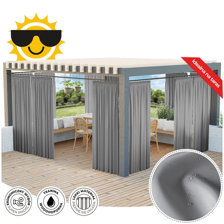 Zasłona gotowa na taśmie ogrodowa– 140x250 cm, kolor beżowo-szary